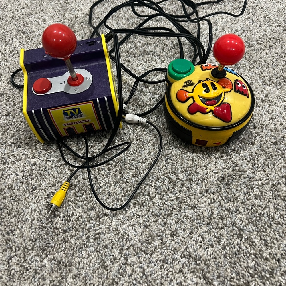 Retro Arcade Game Console with Red Joysticks